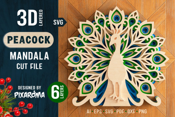 Peacock Mandala 3D Layered SVG Cut File
