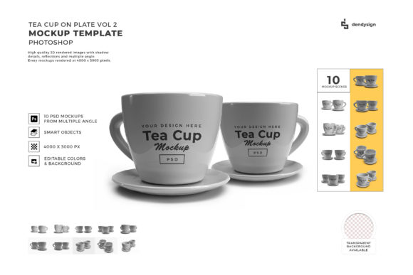 Tea Cup on Plate 3D Mockup Bundle Vol 2